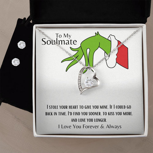 To My Soulmate| Forever Love Necklace & Earrings with Funny Card